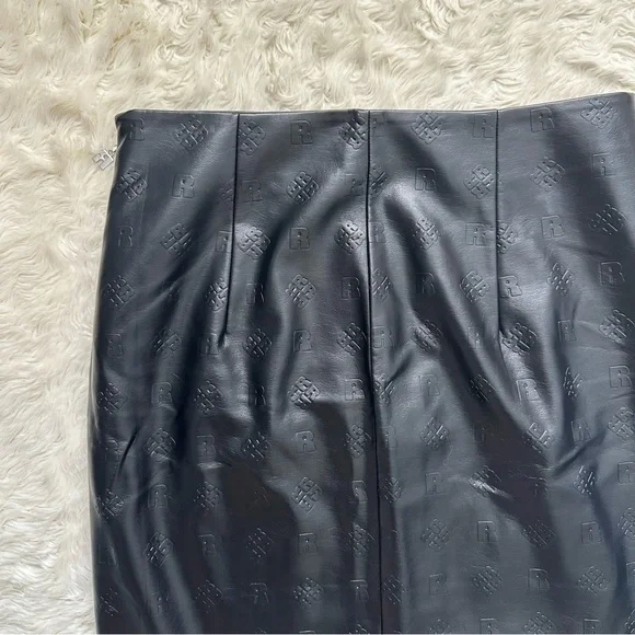 ROTATE Birger Christensen Skirt Leeds Pencil Midi Faux Leather Logo Black 8 - Picture 6 of 12